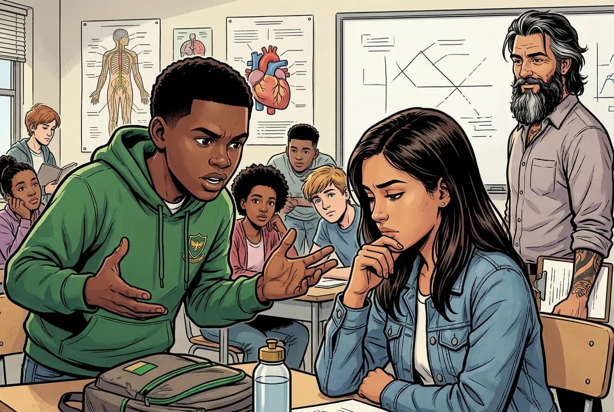 Comic panel 12: Speed-vs-equity debate. Should an emergency room be designed for average speed or for the sickest patient? Optimizing throughput means the median person waits less and the rare complicated one waits much longer.