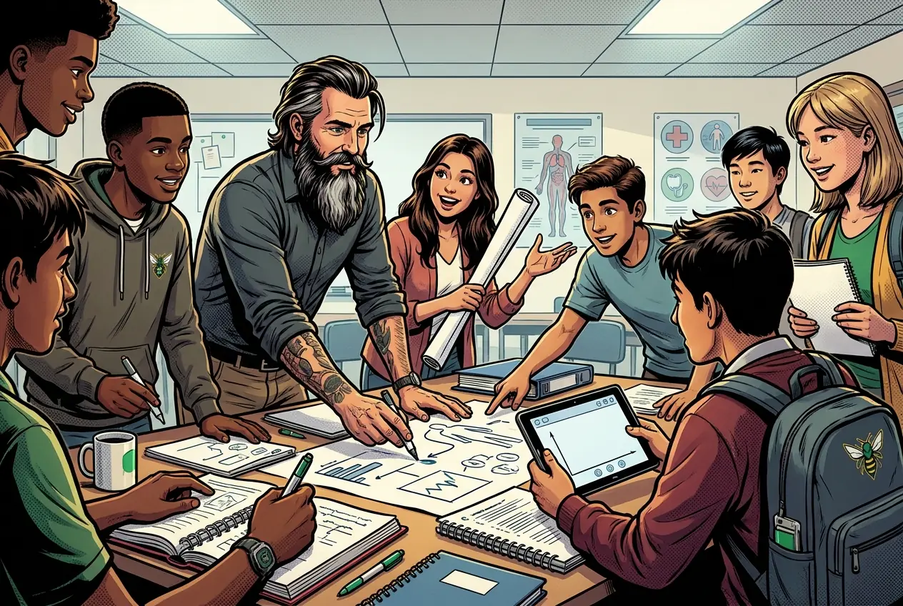 Drawing, panel 31: HOSA meeting.