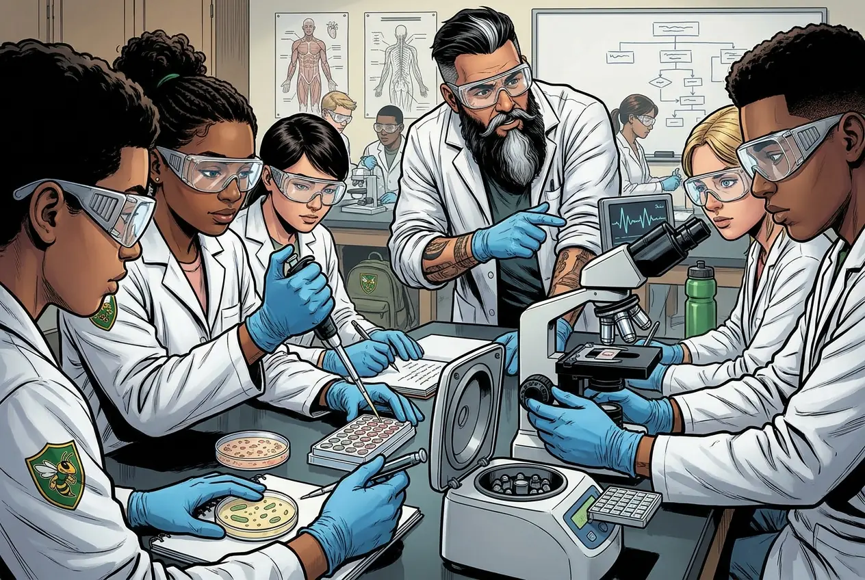 Comic panel 77: Notebook submit. Protocol, plate results, gel image, and the contamination written into the limitations rather than quietly omitted.