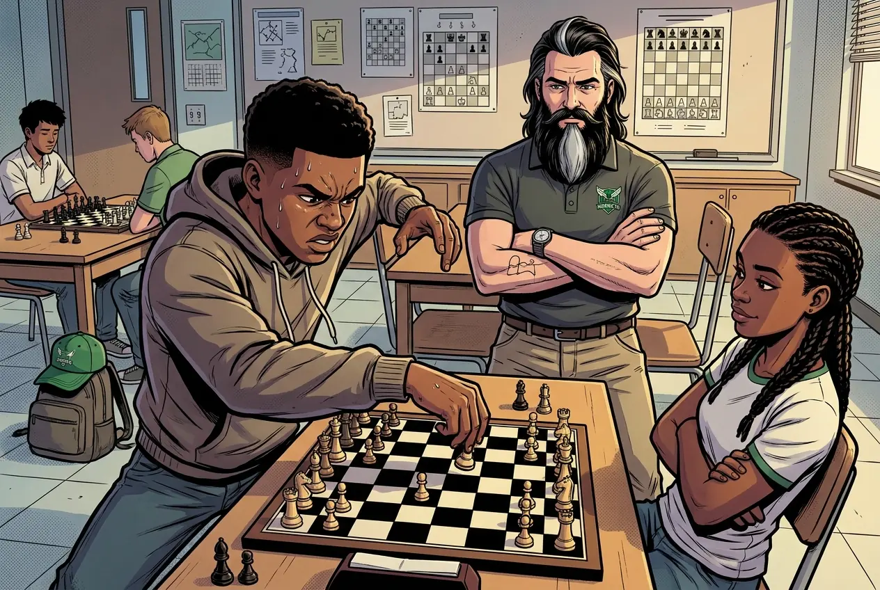 Drawing, panel 50: Chess club.
