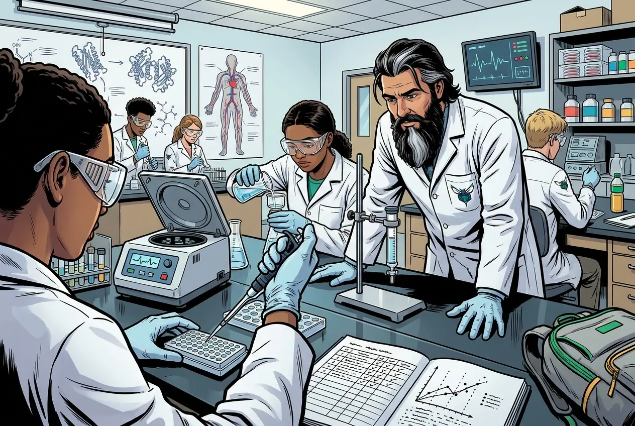 Drawing, panel 89: Protein-purification lab.