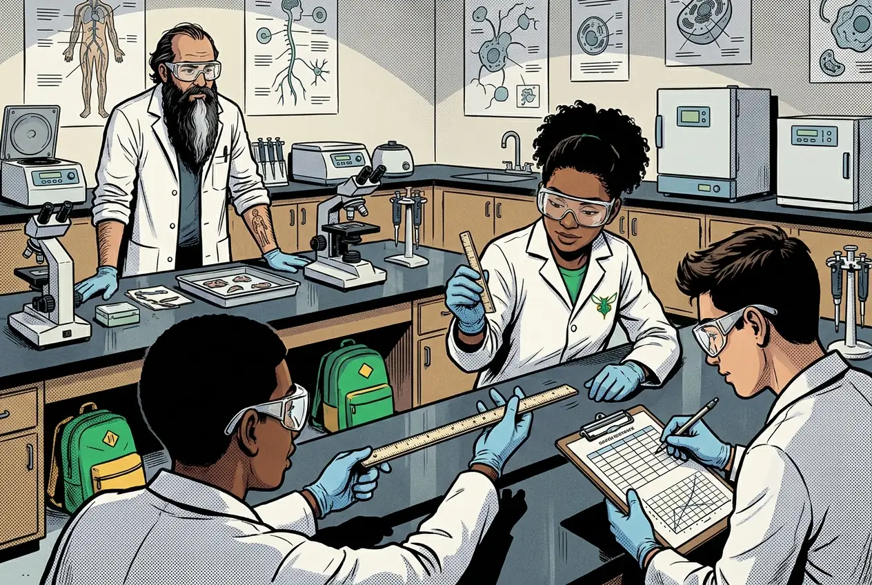 Drawing, panel 45: Reaction-time lab.