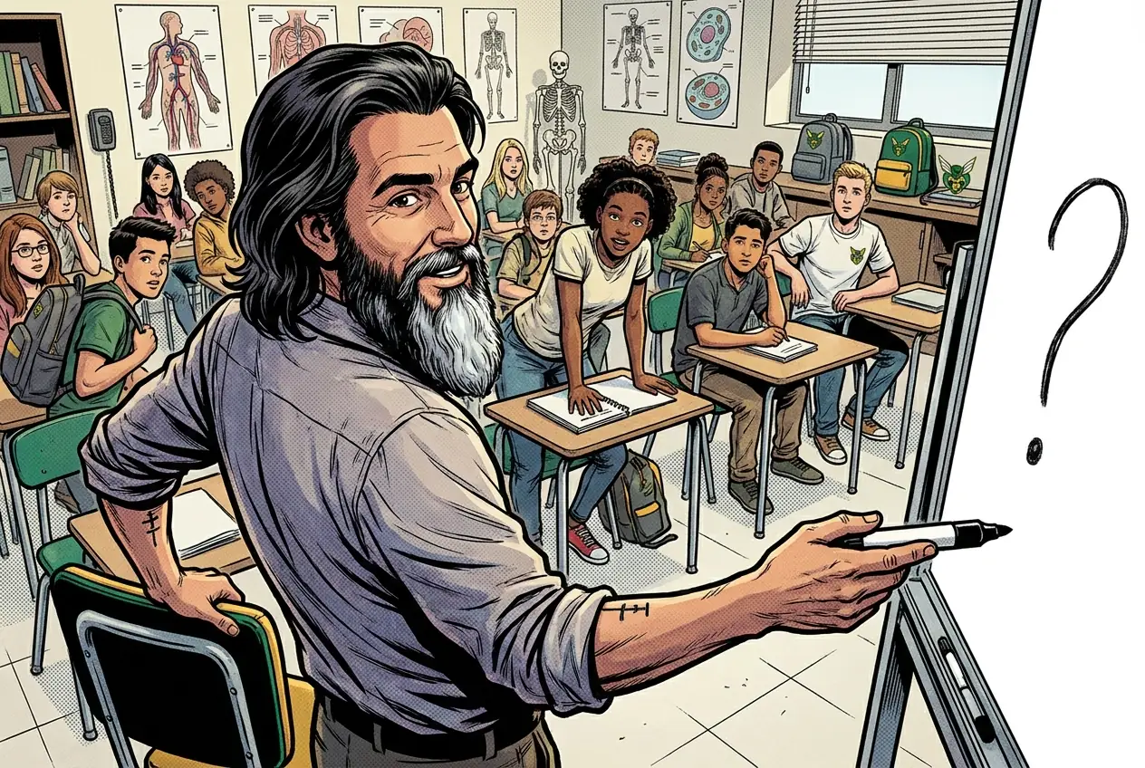 Drawing, panel 1: Welcome.