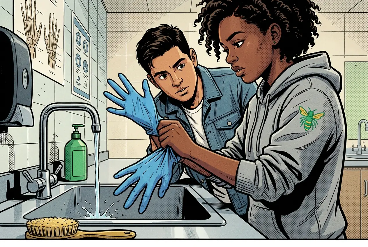 Drawing, panel 58: Infection-control case.