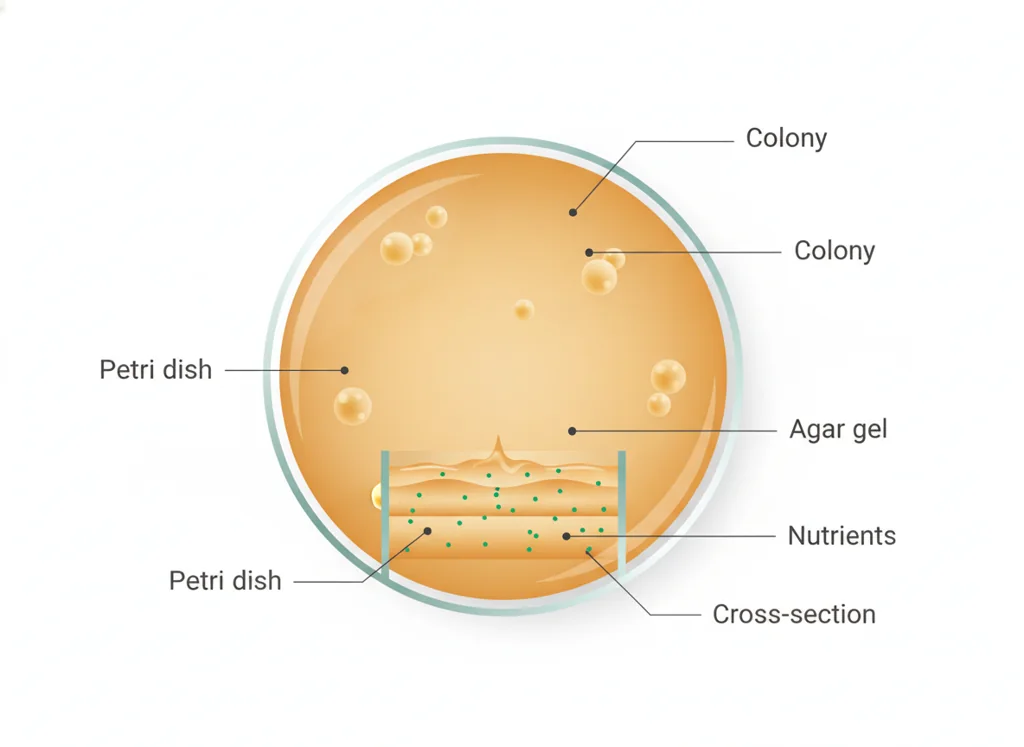 Labeled illustration: agar