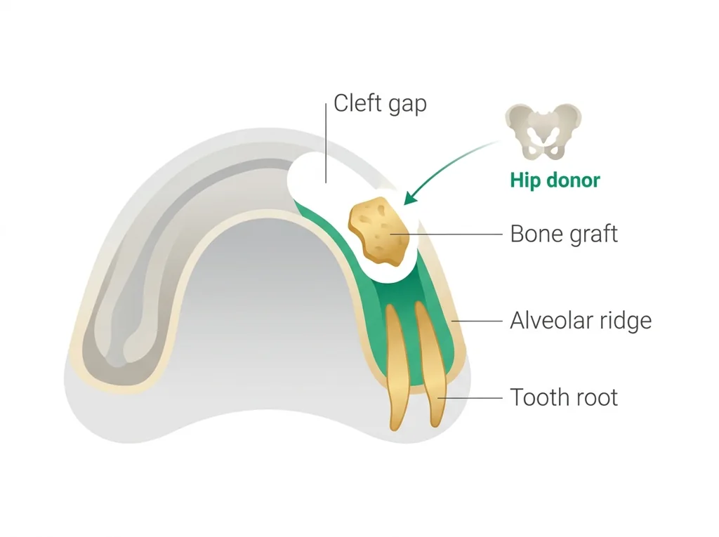 Labeled illustration: alveolar bone grafting