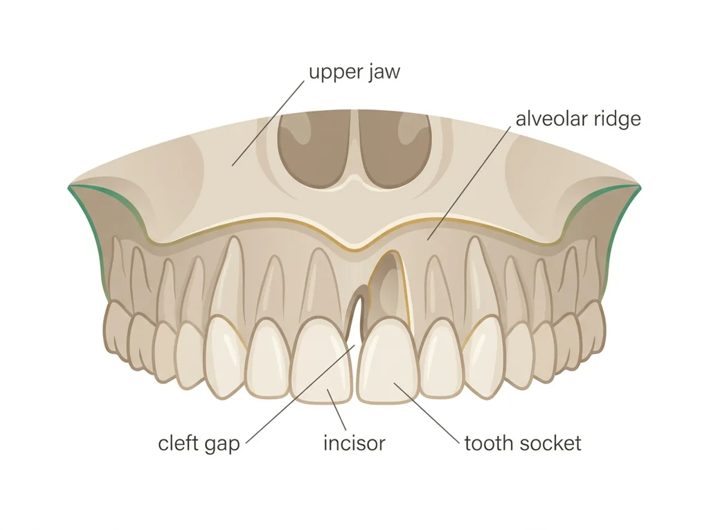 Labeled illustration: alveolar cleft