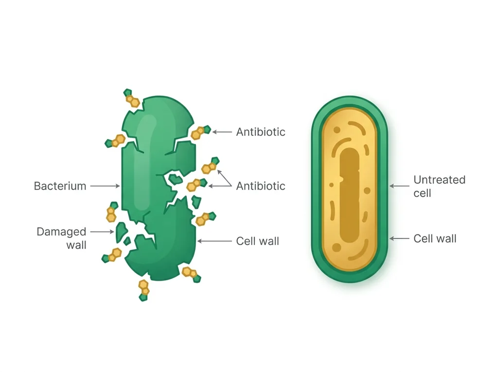 Labeled illustration: antibiotic