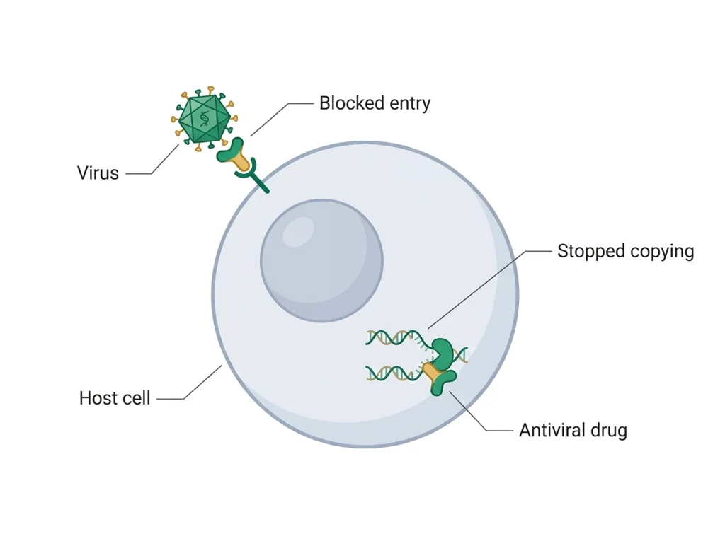 Labeled illustration: antiviral