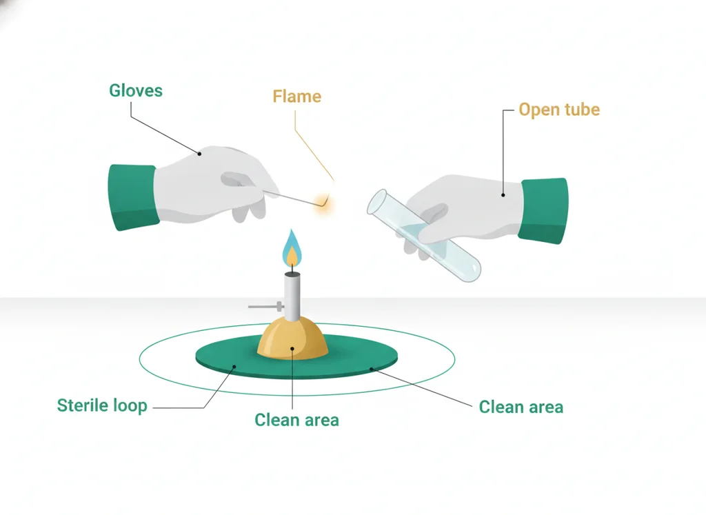 Labeled illustration: aseptic technique
