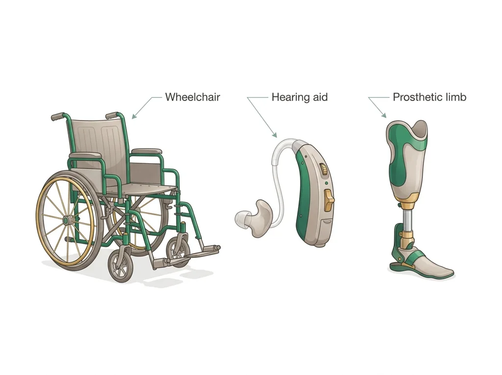 Labeled illustration: assistive device