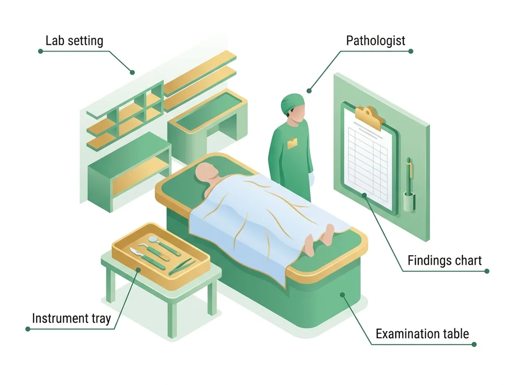 Labeled illustration: autopsy
