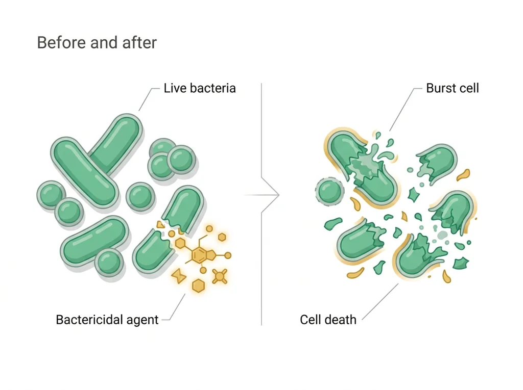 Labeled illustration: bactericidal
