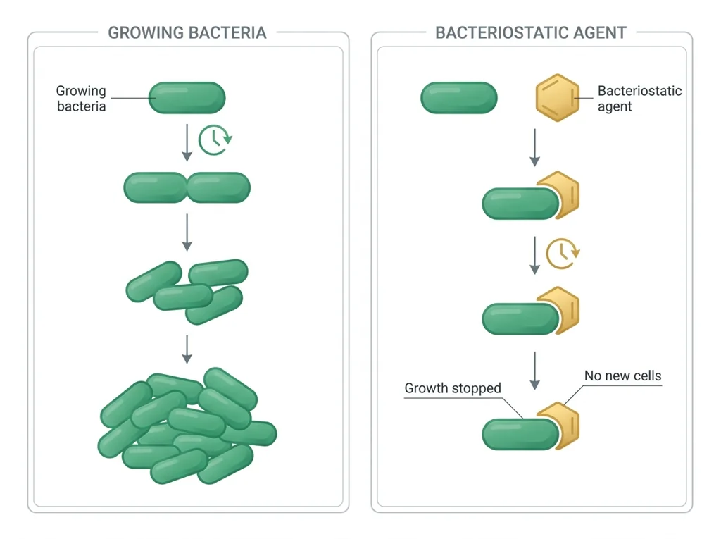 Labeled illustration: bacteriostatic