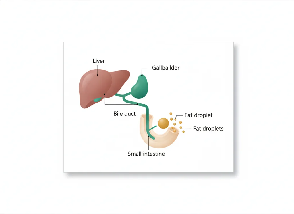 Labeled illustration: bile