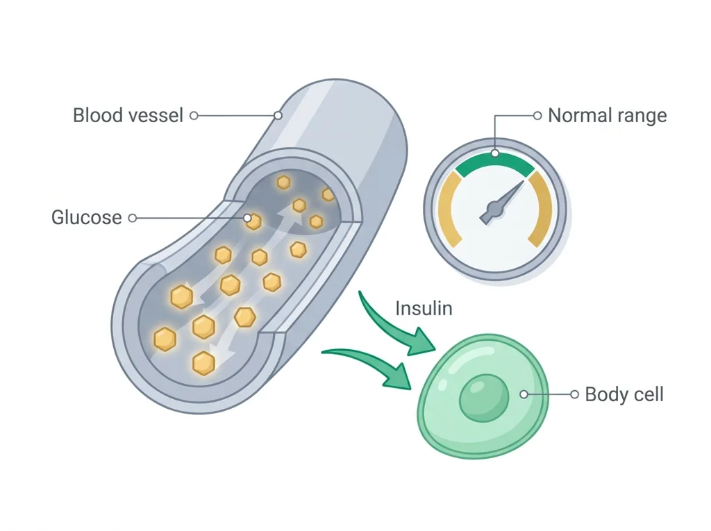 Labeled illustration: blood glucose