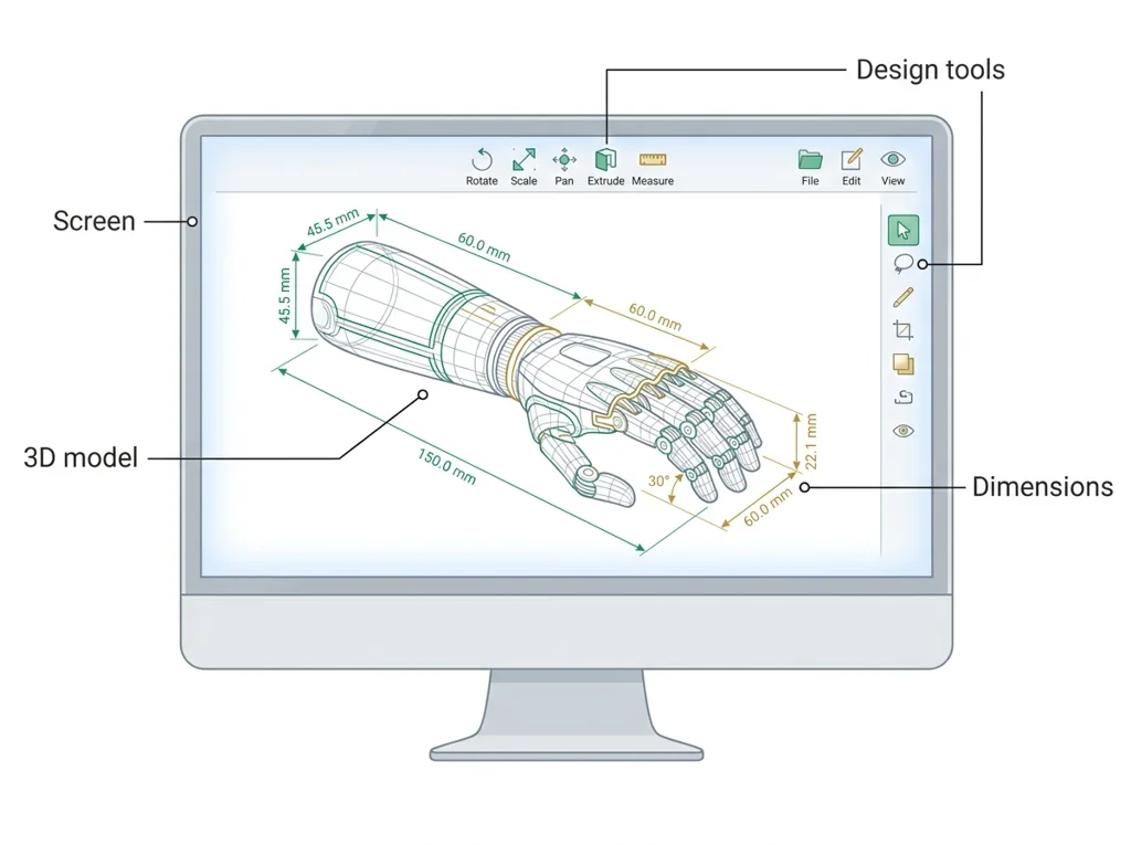 Labeled illustration: CAD