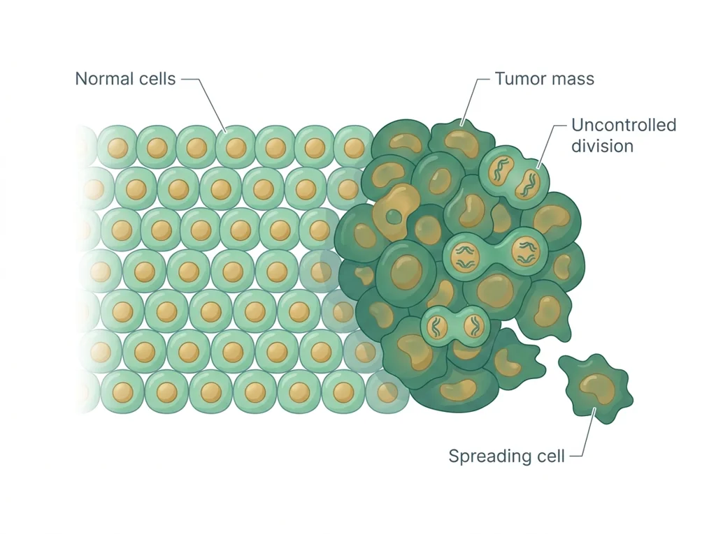 Labeled illustration: cancer