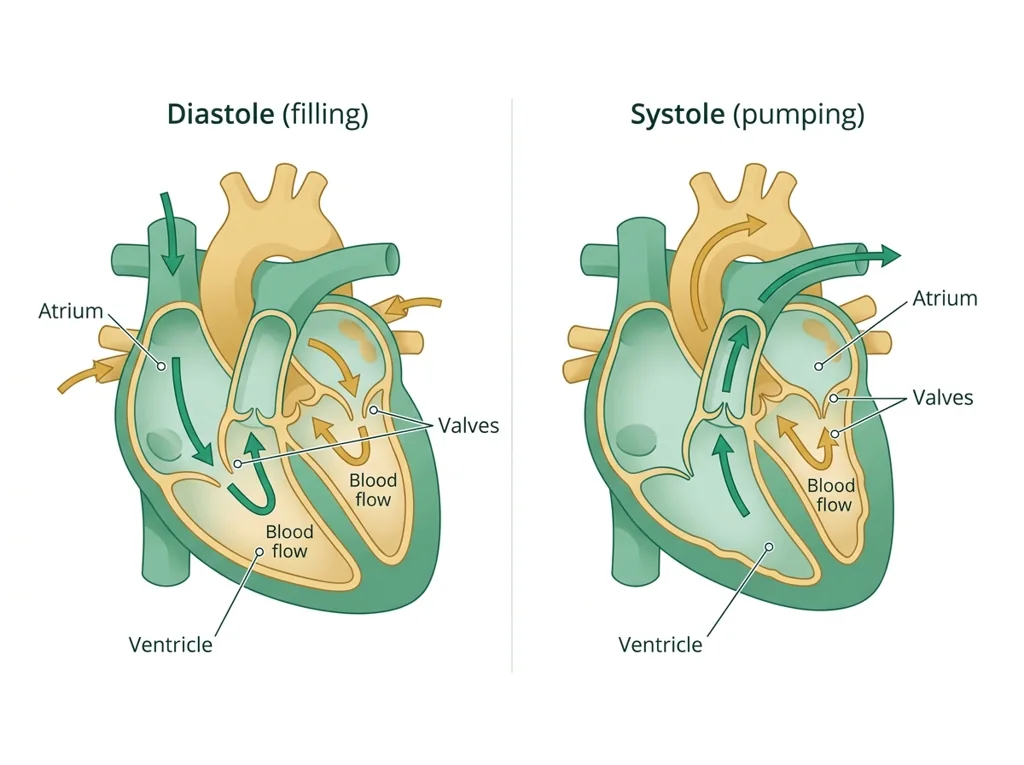 Labeled illustration: cardiac cycle
