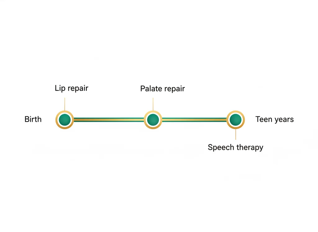 Labeled illustration: care timeline