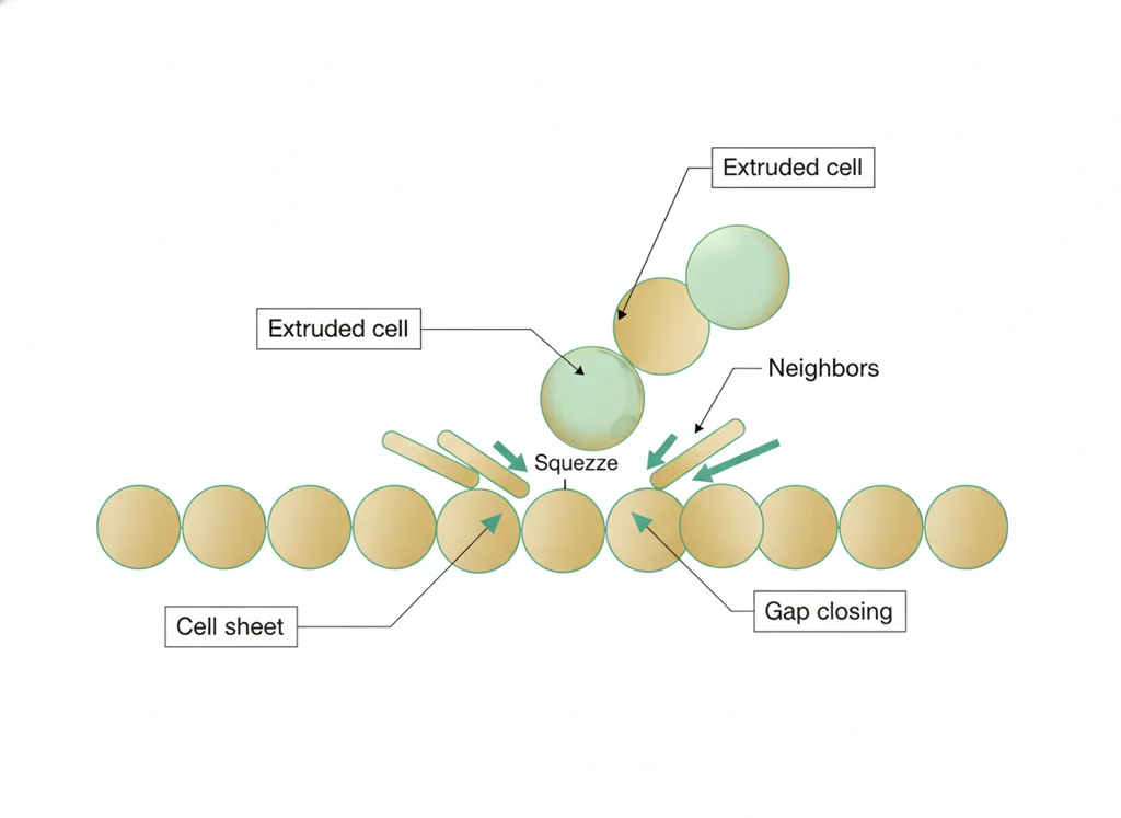 Labeled illustration: cell extrusion