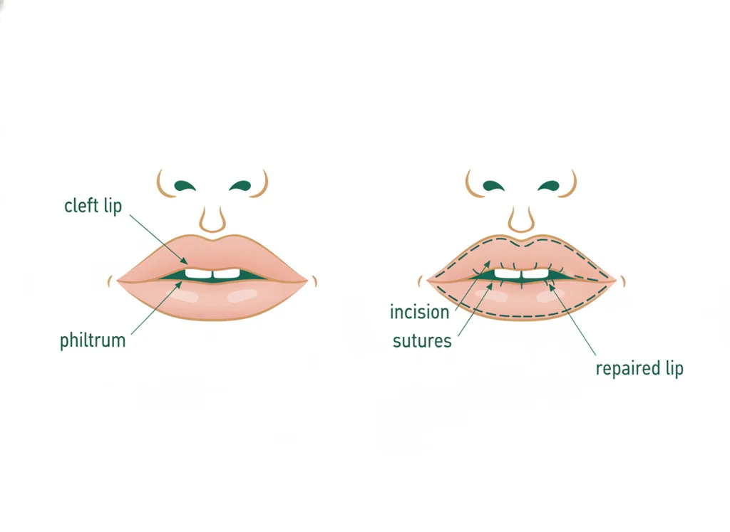 Labeled illustration: cheiloplasty