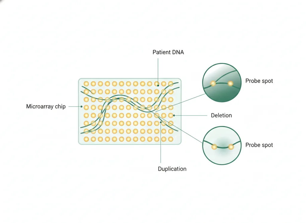 Labeled illustration: chromosomal microarray (CMA)