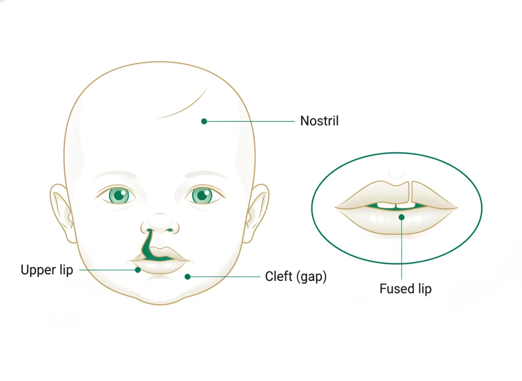 Labeled illustration: cleft