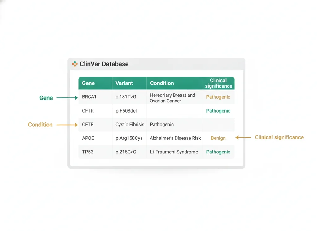 Labeled illustration: ClinVar