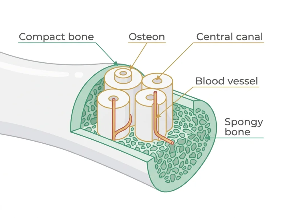 Labeled illustration: compact bone