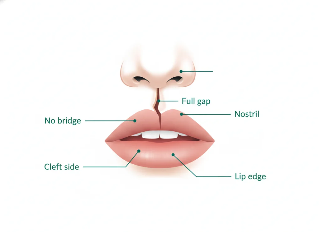 Labeled illustration: complete cleft
