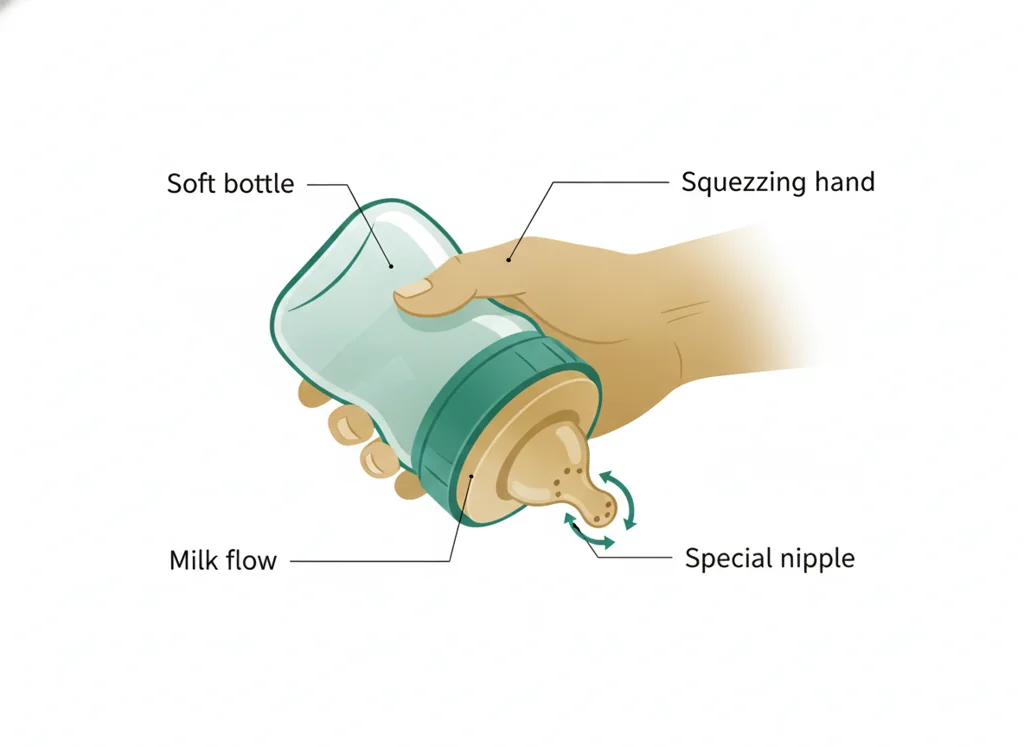 Labeled illustration: compressible (assisted-delivery) bottle