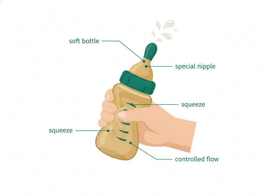 Labeled illustration: compressible bottle