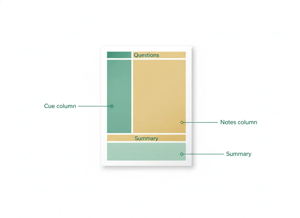 Labeled illustration: Cornell notes