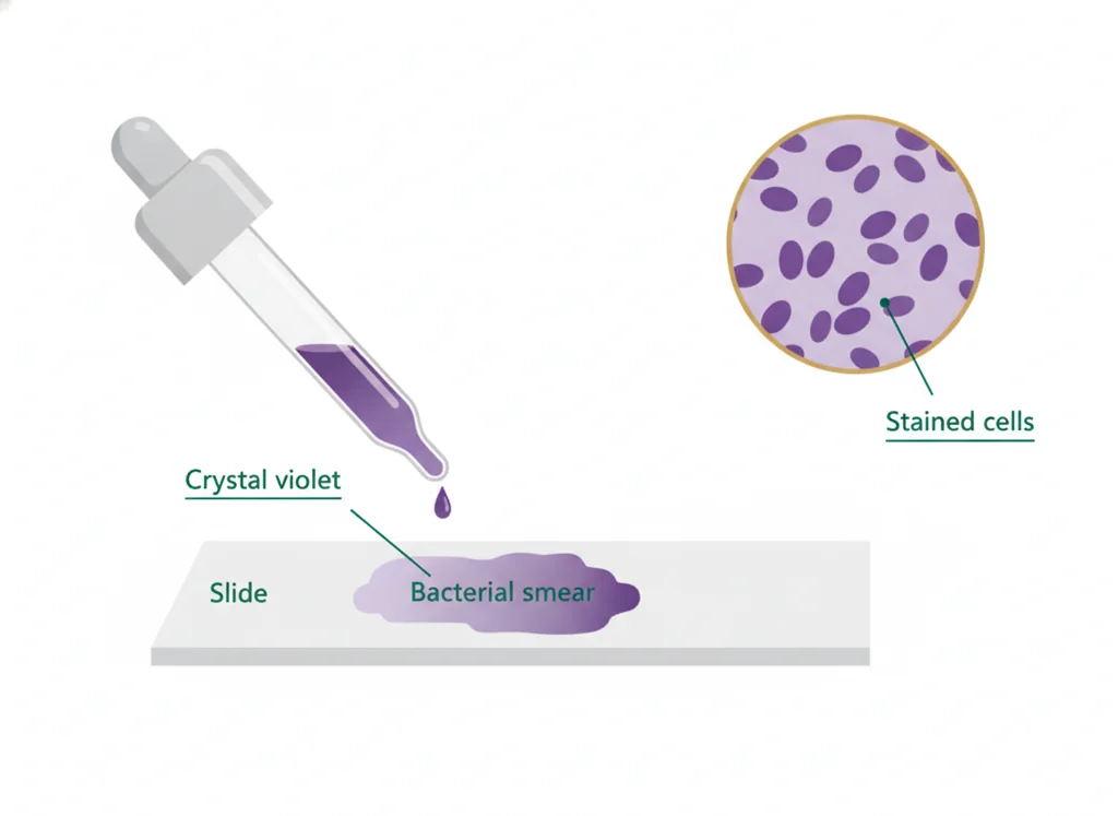 Labeled illustration: crystal violet