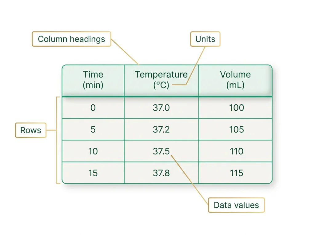 Labeled illustration: data table
