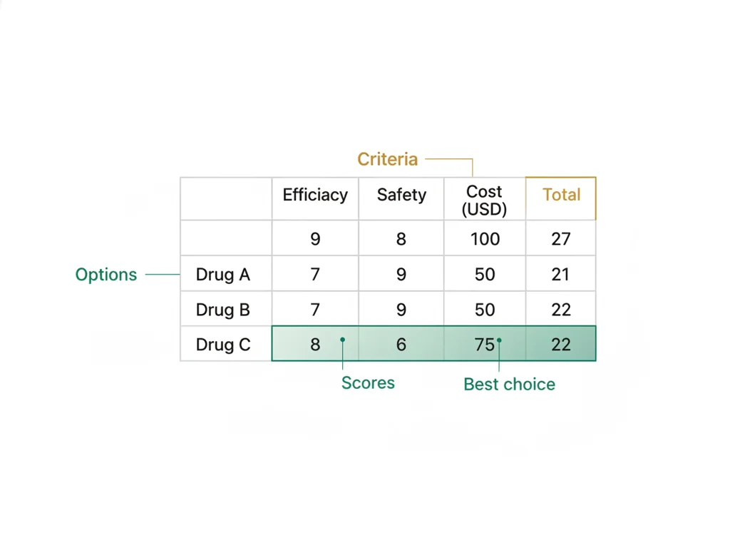 Labeled illustration: decision matrix