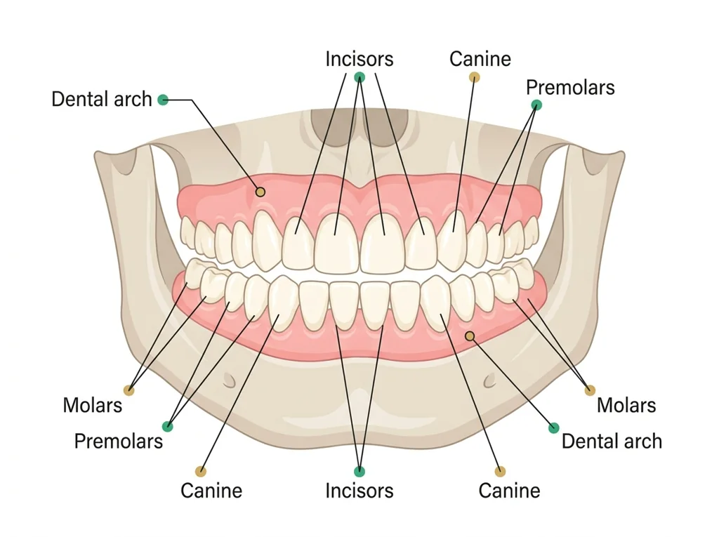 Labeled illustration: dentition