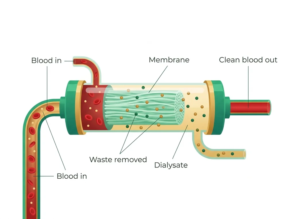 Labeled illustration: dialysis