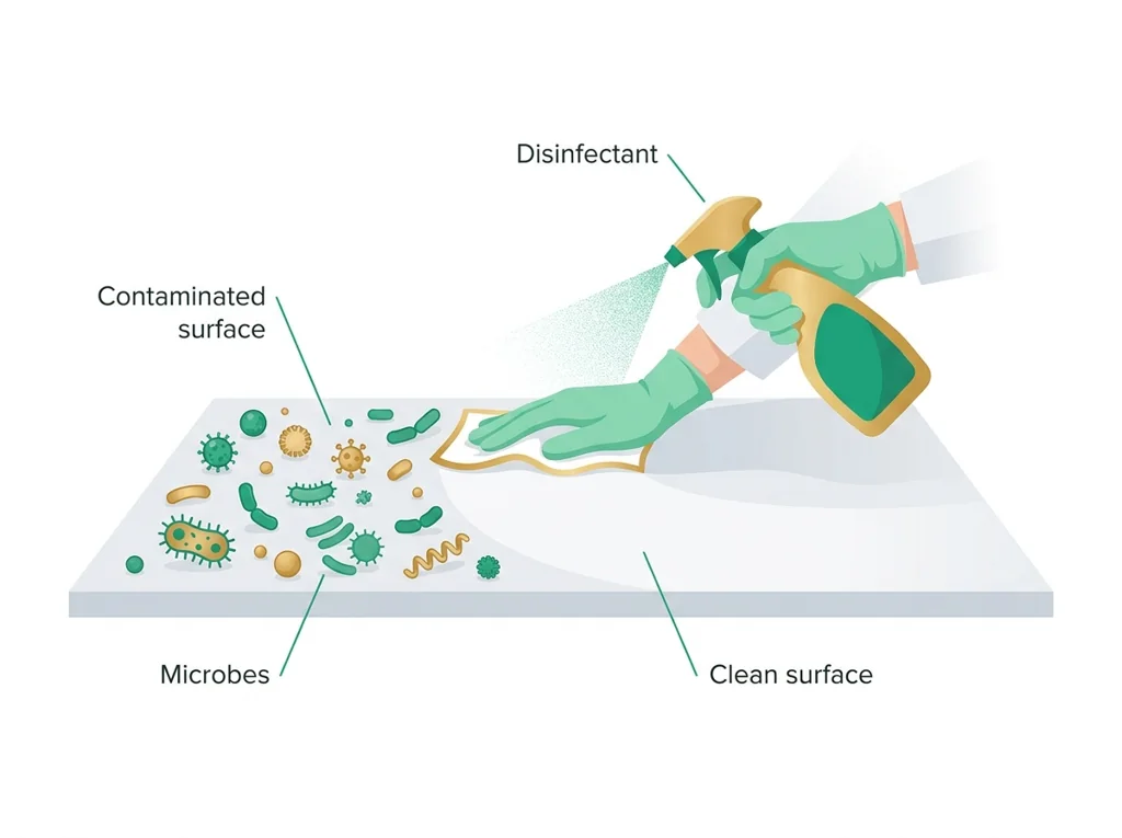 Labeled illustration: disinfect