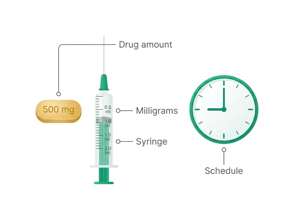 Labeled illustration: dose