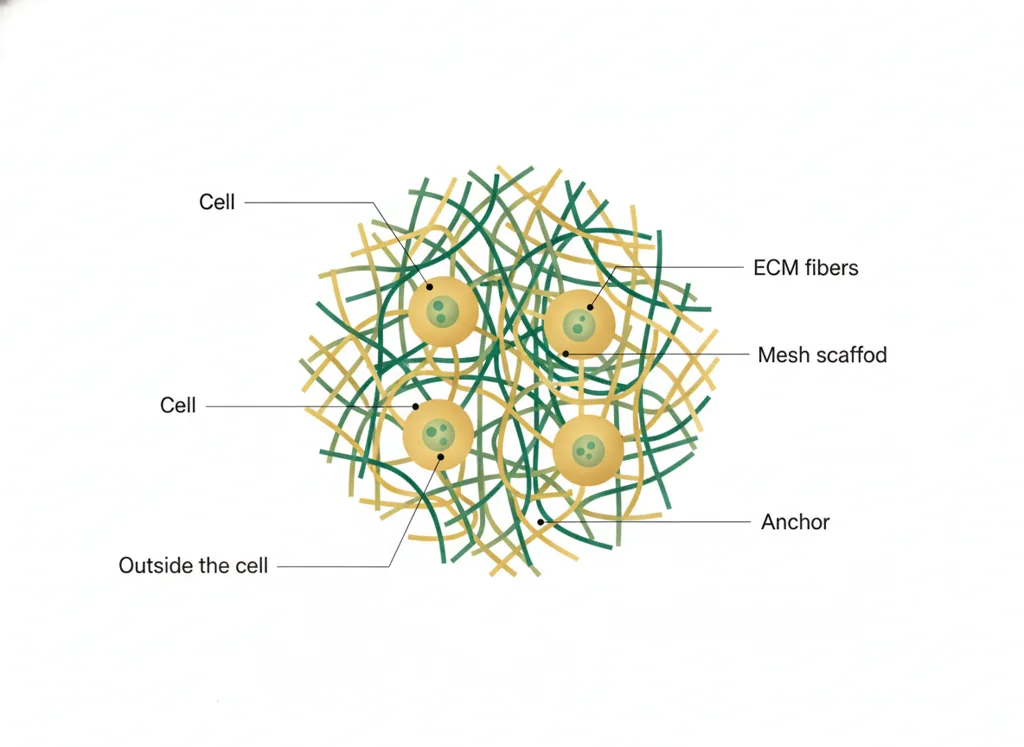 Labeled illustration: ECM