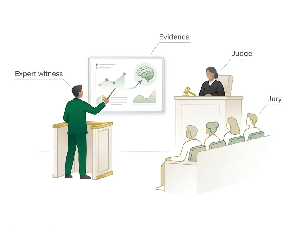 Labeled illustration: expert testimony