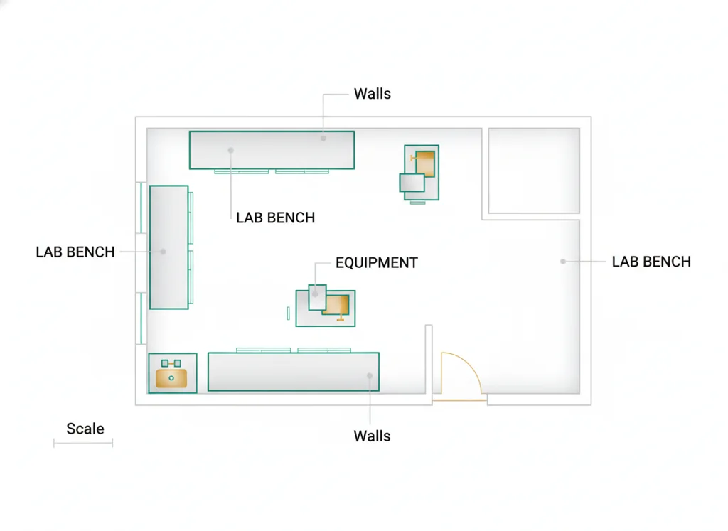 Labeled illustration: floor plan