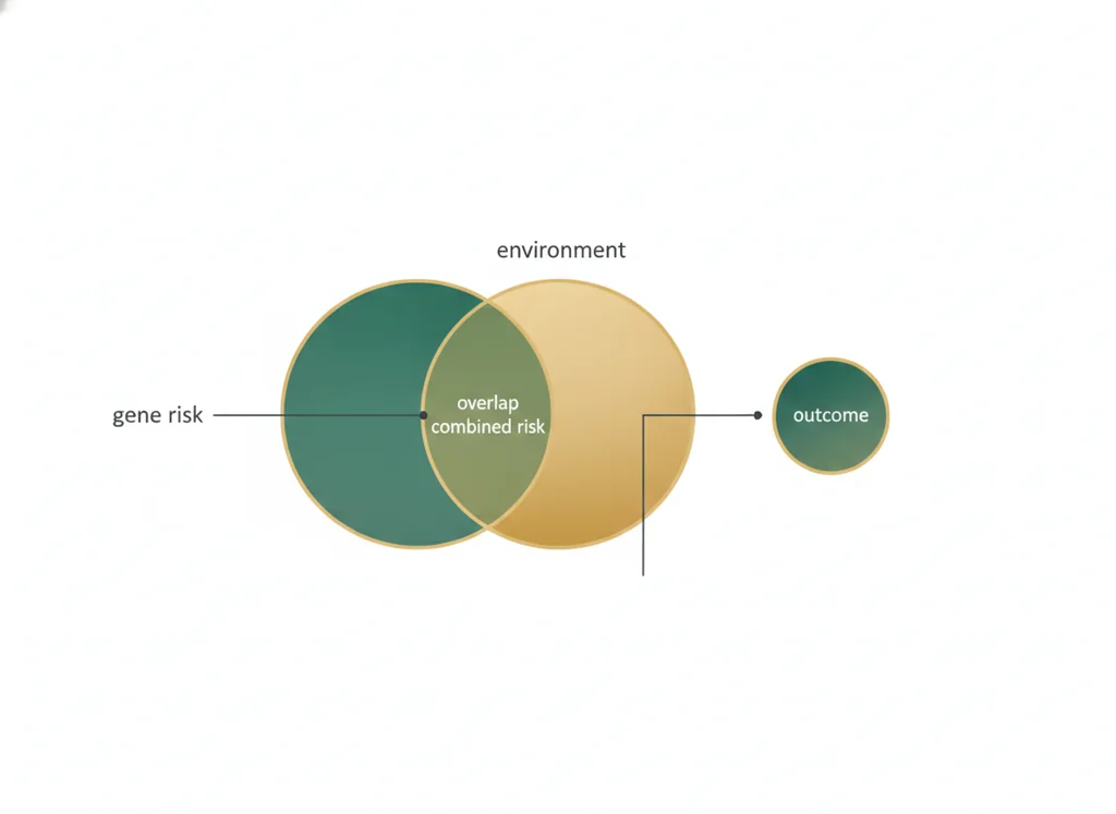 Labeled illustration: gene-environment interaction