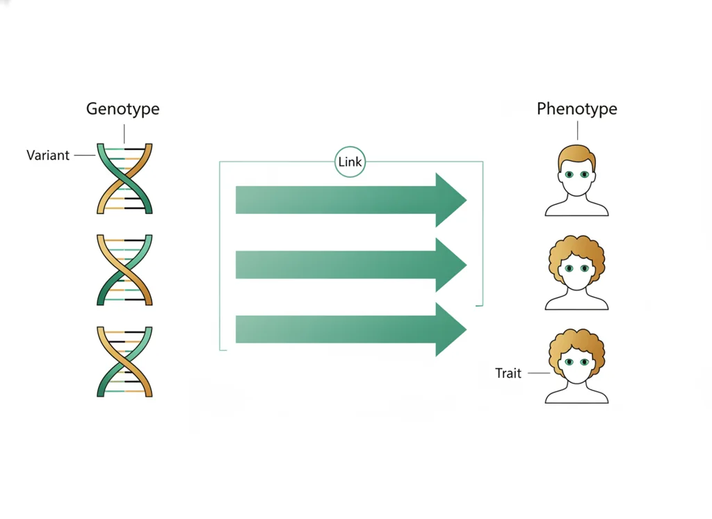 Labeled illustration: genotype-phenotype correlation