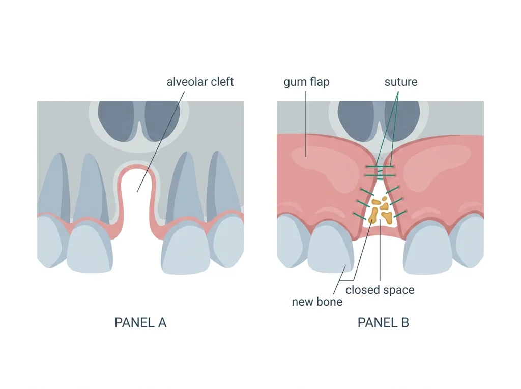 Labeled illustration: gingivoperiosteoplasty