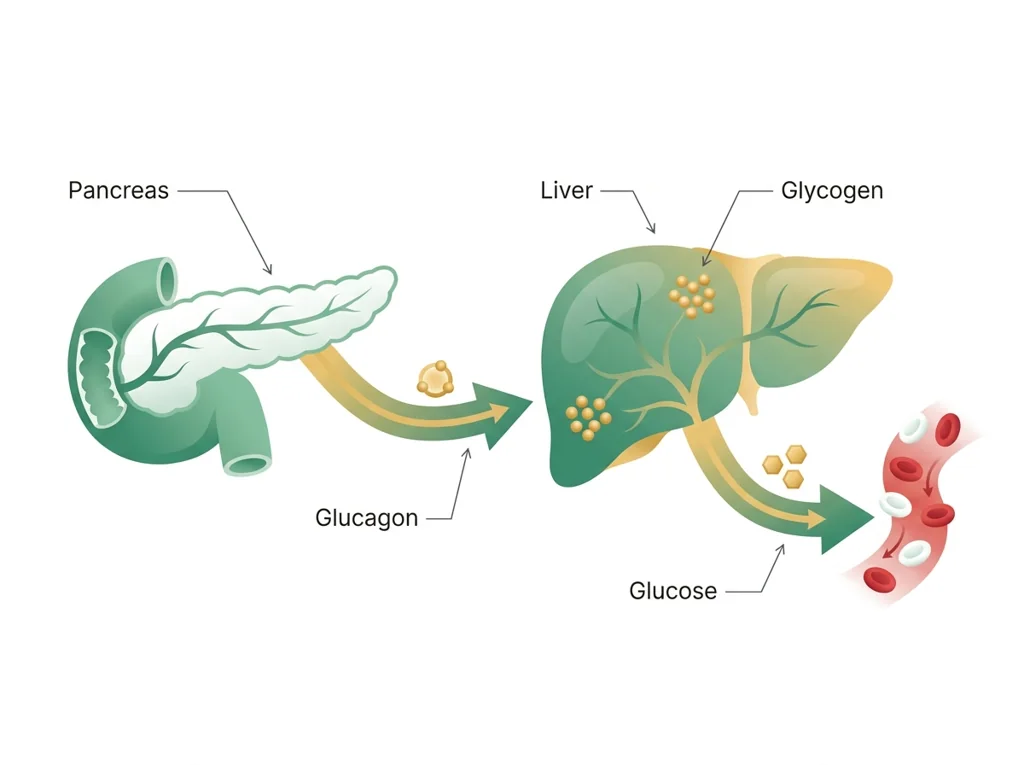 Labeled illustration: glucagon