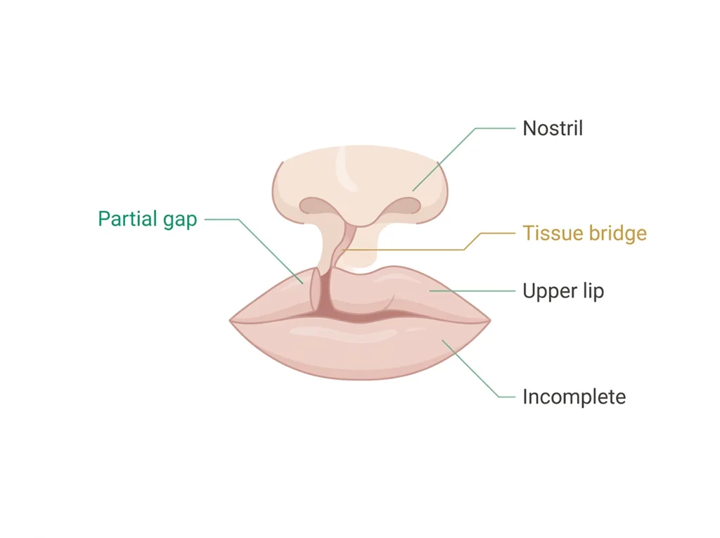 Labeled illustration: incomplete cleft