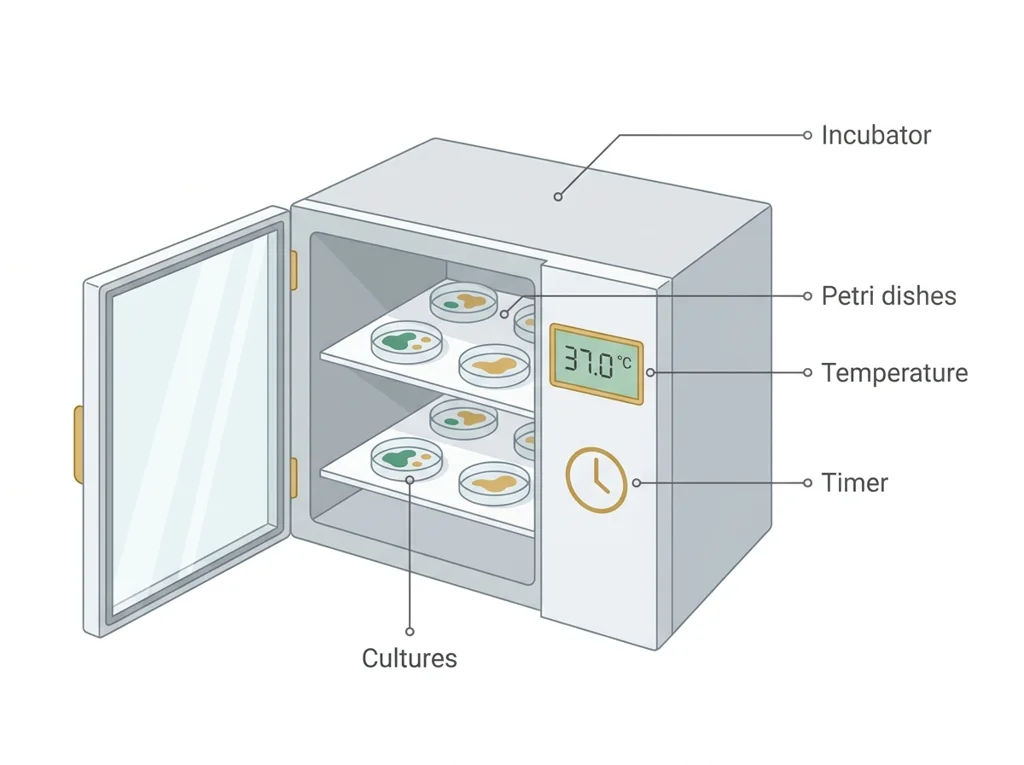 Labeled illustration: incubation